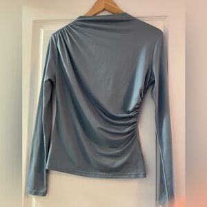SHEIN Steel Blue Long Sleeve Ruched Side Top